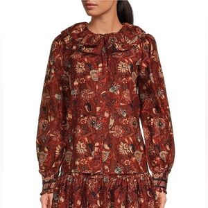NWT A Loves A Floral Print Woven Ruffled Platter Collar Coordinating Blouse XL